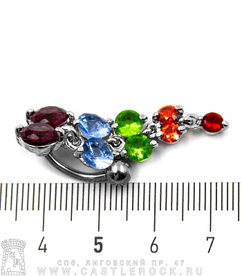 Банан Сталь с Шариком и Подвеской Гроздь (стразы разноцветные) 1,6 х 10 х 5