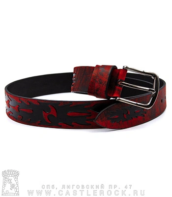 ремень кожаный узор 16 (пламя, черно-красный)