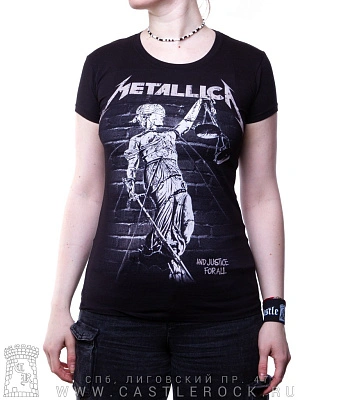женская футболка metallica "and justice for all" (ч/б, принт большой, стена)