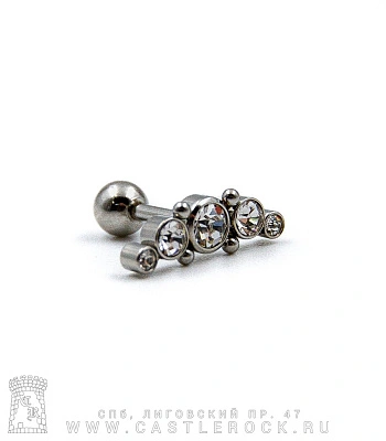 Микроштанга Сталь со Стразами (прозрачными, шарики) 1,2 х 6 х 4/13