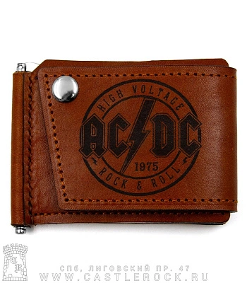 зажим для купюр с держателем карт ac/dc "high voltage rock'n'roll 1975" (гравировка, ручная работа)
