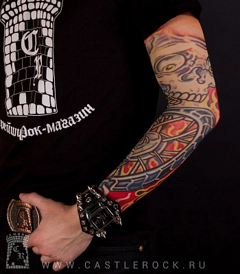 тату рукав скелет в огне