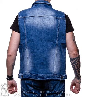 жилет джинсовый голубой (протертый) 3023