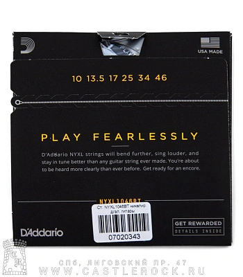 струны d'addario никелированные для электрогитары nyxl1046bt