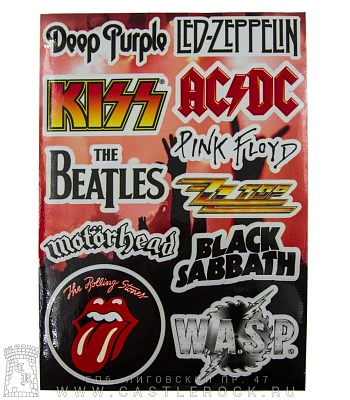 набор наклеек логотипы групп hard rock (стикерпак)