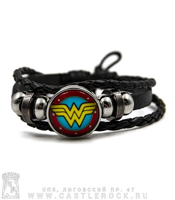 фенечка кожаная кабошон wonder woman чудо-женщина (черная)