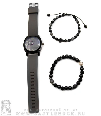 часы наручные с фенечками циферблат круглый (серые)