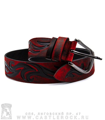 ремень кожаный tattoo 4 (трайбл, черно-красный)