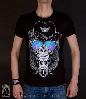 футболка череп гориллы в очках и шляпе (светится)