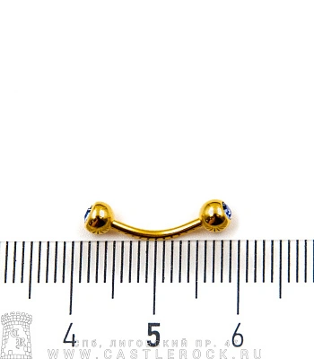 Микробанан Сталь Золотистый с Шариками со Стразами (синими светлыми) 1,2 х 10 х 4/4