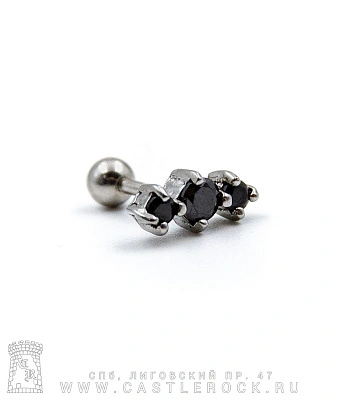 Микроштанга Сталь со Стразами (черными) 1,2 х 6 х 4/11