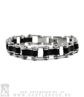 браслет стальной цепь мотоциклетная (черные вставки, 13 мм)