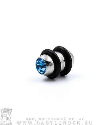 Плаг Сталь со Стразом (голубым, с резинками) 8 мм