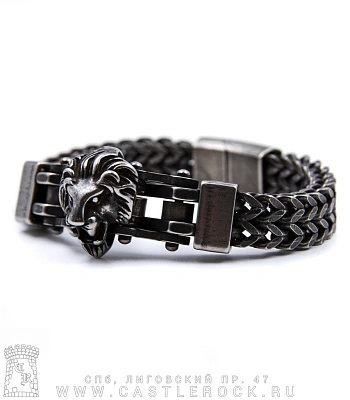браслет стальной лев (цепь колос двойной, затемненный)