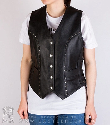 жилет кожаный женский first на пуговицах с потайным карманом (клепки)