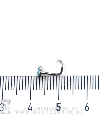 Крючок для носа Сталь с Цветком в Стразах (голубых) 0,8 х 6-8 х 4