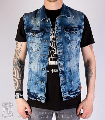 жилет джинсовый голубой (потертый) 3021