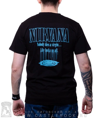 футболка nirvana "nobody dies a virgin... life fucks us all."