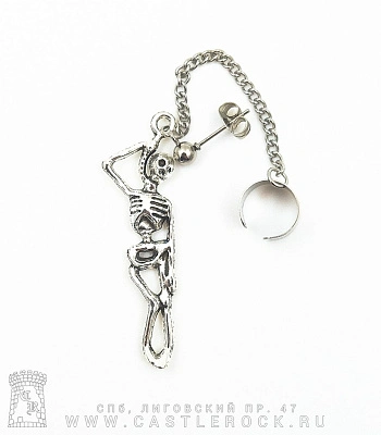 серьга кафф скелет висельник (цепочка)