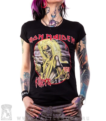 женская футболка iron maiden "killers" (eddie в круге)