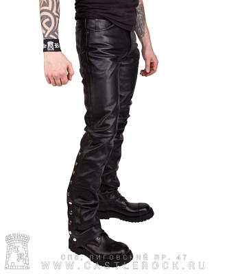 штаны кожаные "first" с клепками (черные)