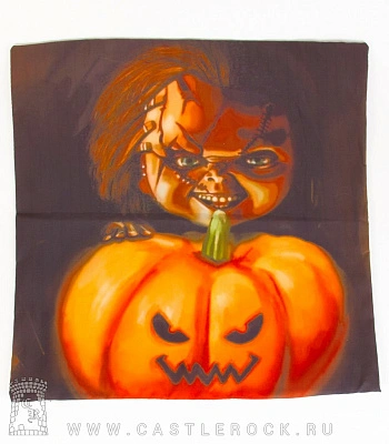 чехол на подушку кукла чаки с тыквой "halloween"