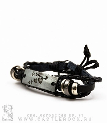 фенечка кожаная сердца "love" (черная)