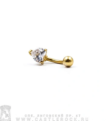 Банан Сталь Золотистый с Шариком и Стразом Сердце (прозрачным) 1,6 х 10 х 5/7