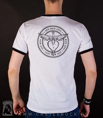 футболка bon jovi (белая, рингер)