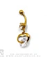 Банан Сталь Золотистый с Шариком и Стразом с Подвеской Сердце (стразы прозрачные) 1,6 х 10 х 5/8