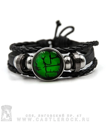фенечка кожаная кабошон hulk халк (черная)