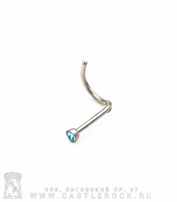 Крючок для носа Сталь со Стразом (голубым) 0,8 х 8 х 2