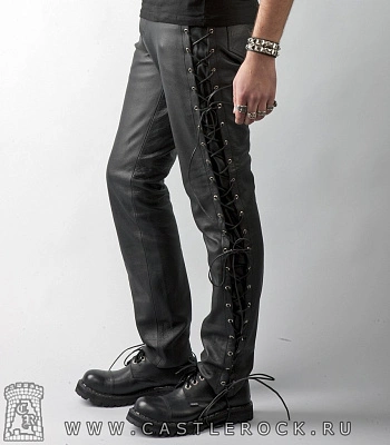 штаны кожаные "first" со шнуровкой (черные)