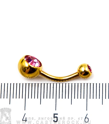 Банан Сталь Золотистый с Шариками со Стразами (розовыми) 1,6 х 11 х 5/8