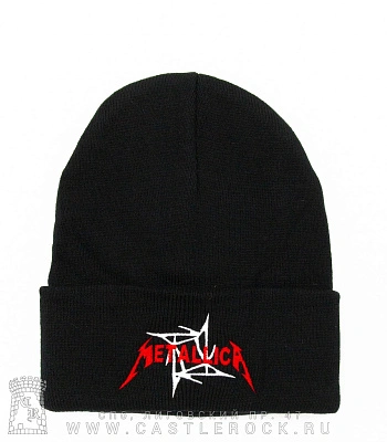 шапка с отворотом и вышивкой metallica (надпись, лого)
