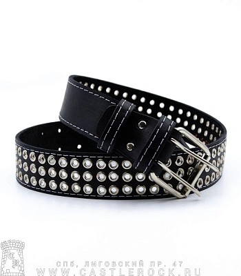ремень кожаный 3 ряда блочки (прострочка белая)