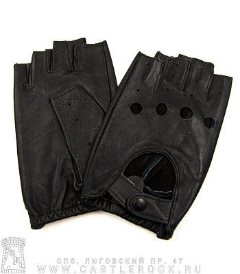 перчатки кожаные женские обр/пал черные (перфорация, на кнопке)
