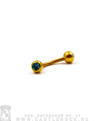 Микробанан Сталь Золотистый с Шариками со Стразами (голубыми) 1,2 х 10 х 4/4