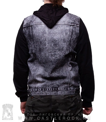 куртка джинсовая серая с капюшоном (рукава трикотаж) 7088#