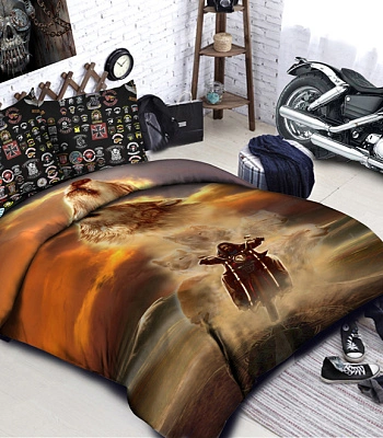 комплект постельного белья байкер и волки