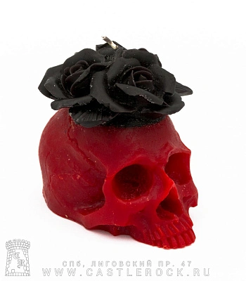 свеча череп и розы (красная, розы черные, воск)