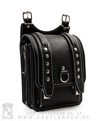 сумка на бедро с клепками (2 ремня, 11 клепок, прострочка белая)