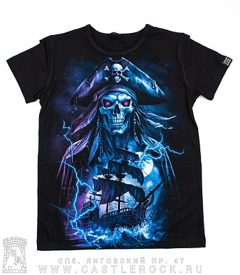 футболка детская скелет пирата (светится)