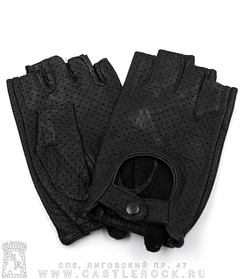 перчатки кожаные женские обр/пал черные (перфорация частая, без вырезов, на кнопке)