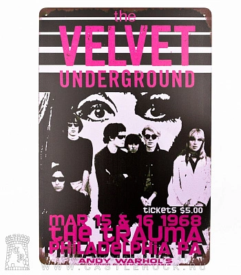табличка velvet underground "the trauma philadelphia pa. march 1968"
