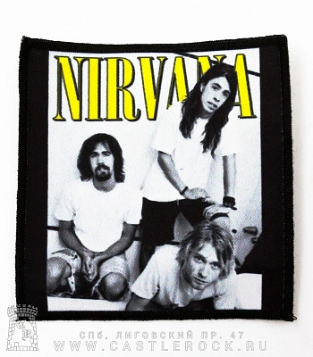 нашивка nirvana (группа ч/б, надпись желтая)