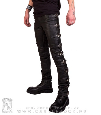 штаны кожаные "first" с пряжками (черные)