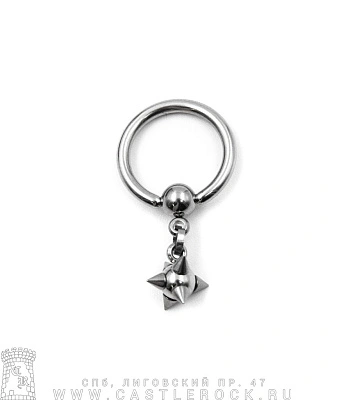 Кольцо BCR Сталь с Подвеской Шарик Шипастый 2 х 13