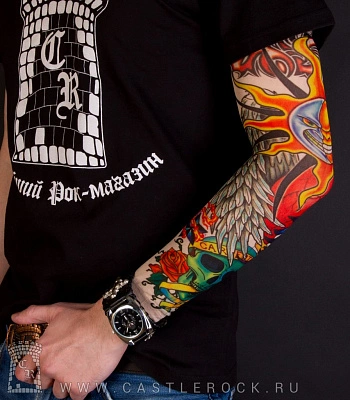 тату рукав солнце и череп "carpe diem"