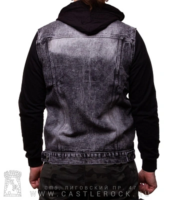 куртка джинсовая серая с капюшоном (рукава трикотаж) 7093#